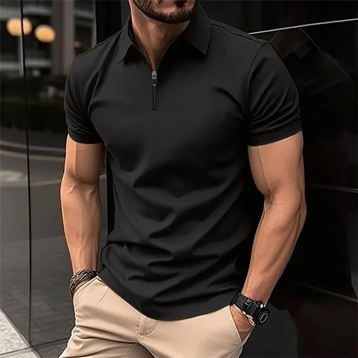 Polo élégant à col demi-zip pour hommes