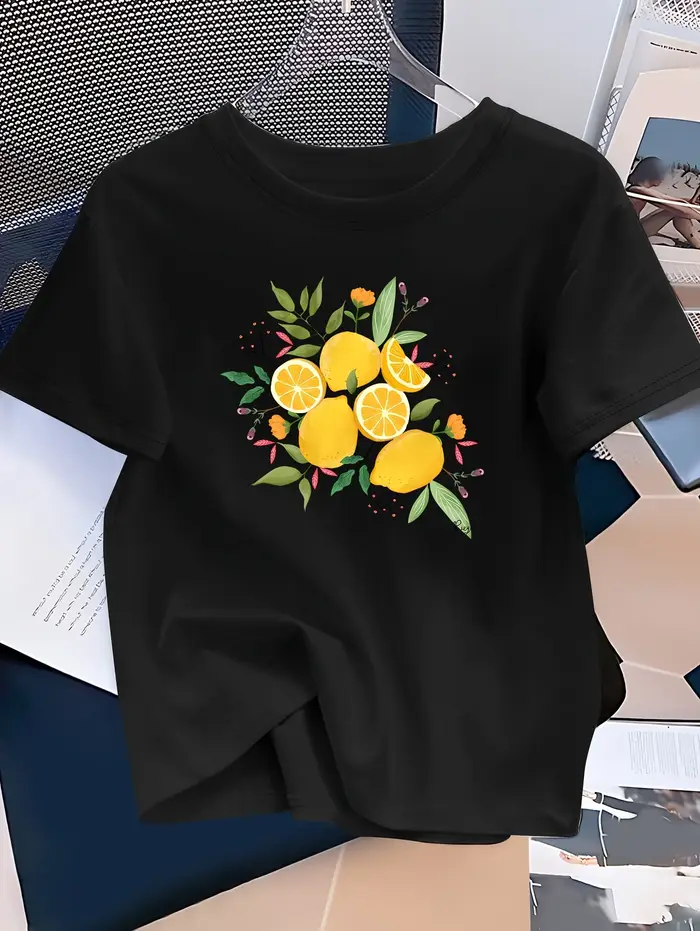 T-shirt pour femme avec motif floral citron jaune