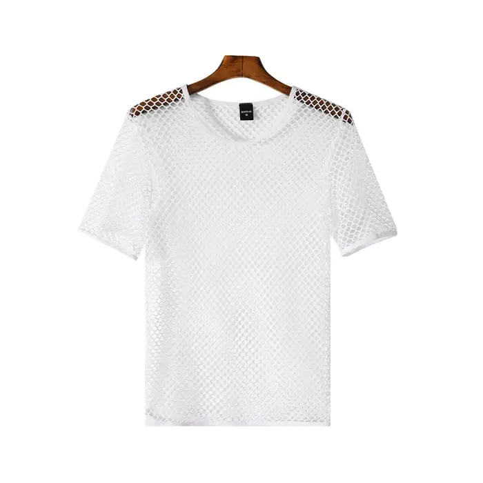 T-shirt Homme Transparent en Résille Sexy Style Streetwear Été