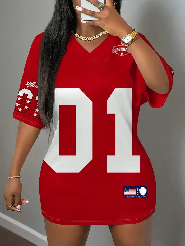 T-Shirt à col en v pour femmes, imprimé en 3d, surdimensionné, ample, maillot de sport, manches cour