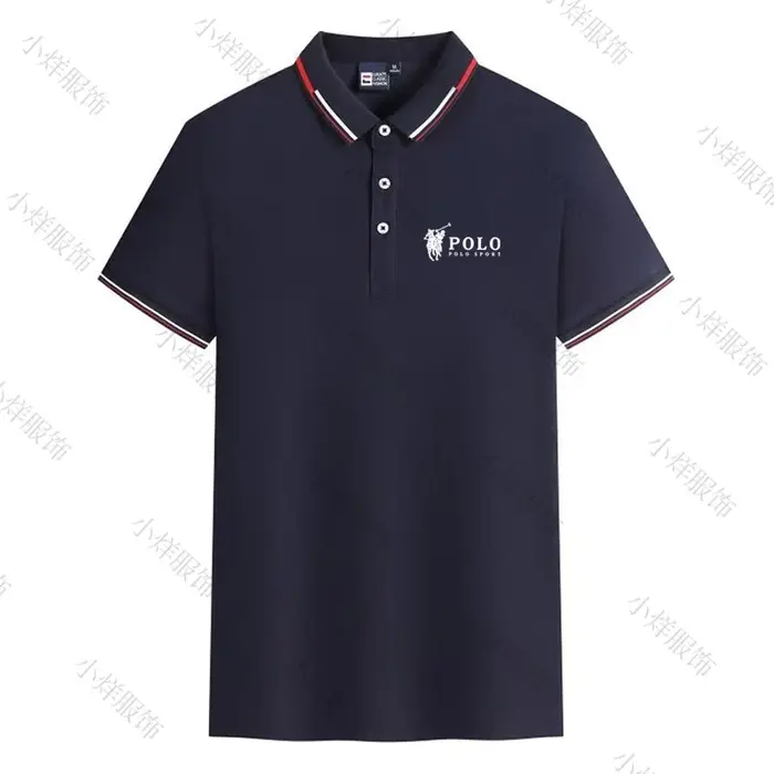 Polo pour homme à col rayé, logo cheval classique, manches courtes, décontracté, respirant, noir, pour le sport et le quotidien
