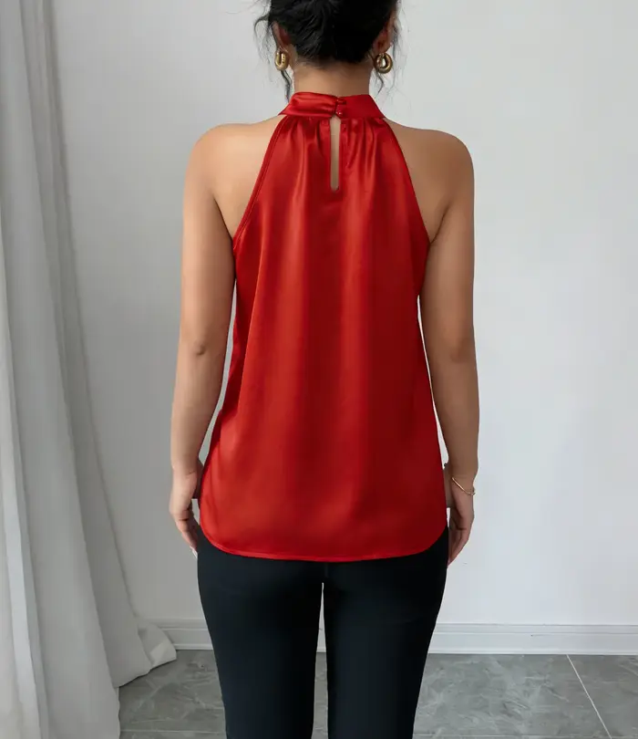 Haut Halter pour Femme en Satin Uni