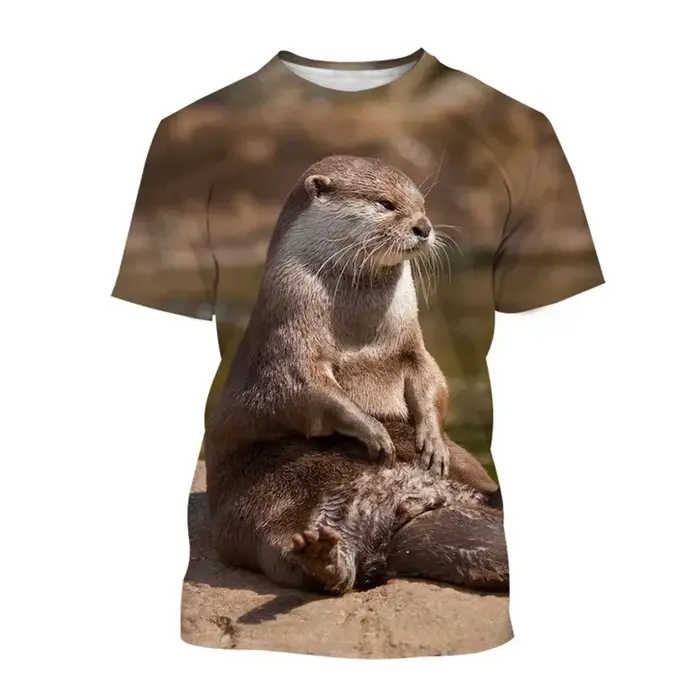 Populaire impression 3D Animal loutre T-shirt été hommes décontracté col rond