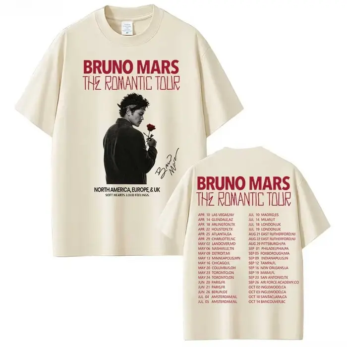 T-shirt Bruno Mars The Romantic Tour pour hommes et femmes