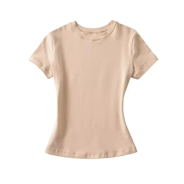 Kardashian taille sur mesure T-Shirt à manches courtes femmes été coupe ajustée élastique Base courte haut col rond épissure épaule manches
