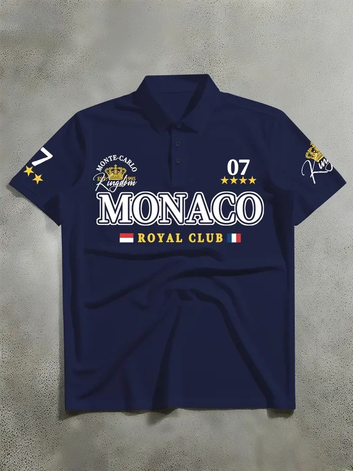 Polo imprimé pour homme style rétro américain Monaco Royal Club 07
