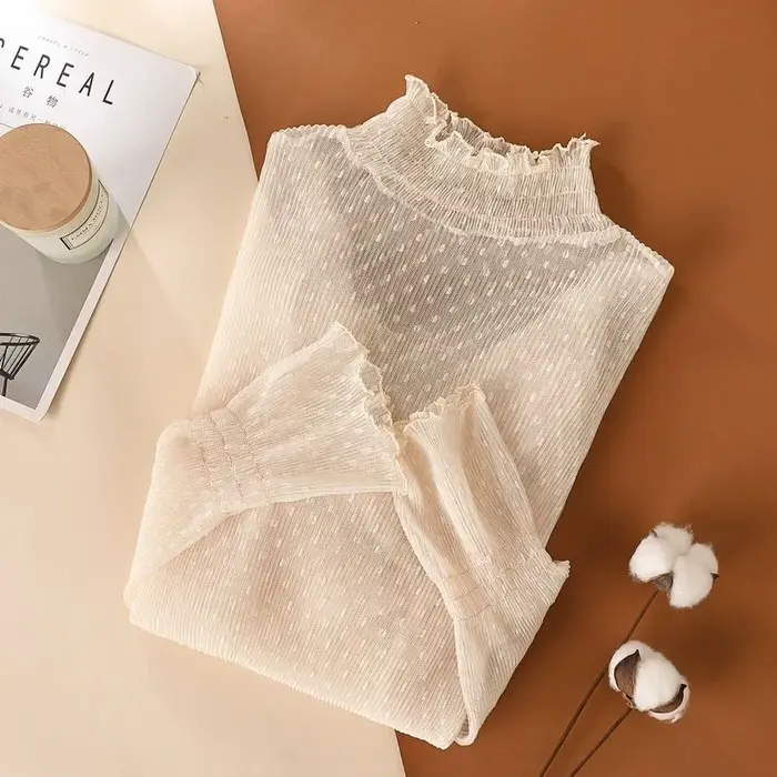 T-shirt sexy pour femme à col montant en maille
