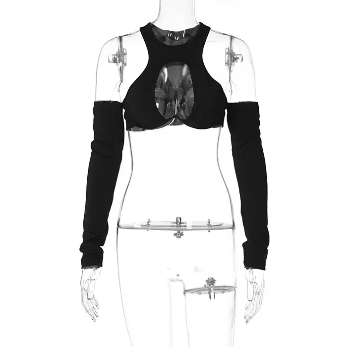 Sexy Wrap poitrine évider débardeur femmes à manches longues licou culture hauts nu ventre Camisole femme bustier tubulaire recadrée gilet