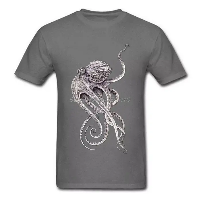 T-shirt noir rétro hommes élégant imprimé poulpe