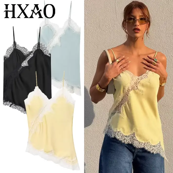 HXAO 2025 femme asymétrique haut à bretelles femmes Sexy noir jaune bleu