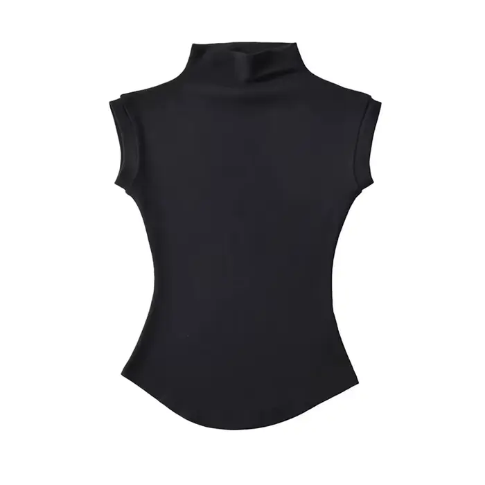 Femmes été Sexy col roulé sans manches T-Shirts hauts solide coupe ajustée pulls t-shirts décontract