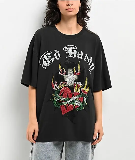 T-shirt en coton avec motif graphique Crouching Panther Ed Hardy Y2k Tattoo Art Street Trendy Brand pour hommes et