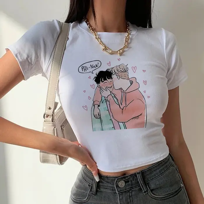 Heartstopper-T-shirt à Manches Courtes et Col Rond pour Femme, Vêtement Sexy, Slim, Vintage, Gothiqu