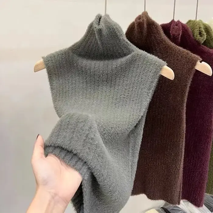 Femmes automne hiver sans manches pull gilet débardeurs couleur unie mince chemise à fond tricoté col roulé pulls dames hauts