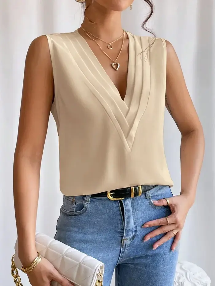 Gilet multicouche à col en V pour femmes, haut de couleur Pure, Design élégant, montrant un charme f