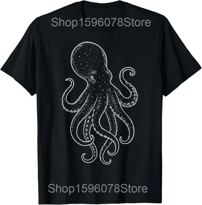 Poulpe Animal marin océan créature marine t-shirts hommes pur coton Humor Streetwear t-shirt à manch
