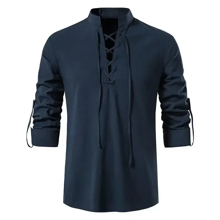 T-shirt en coton et lin à manches longues pour hommes