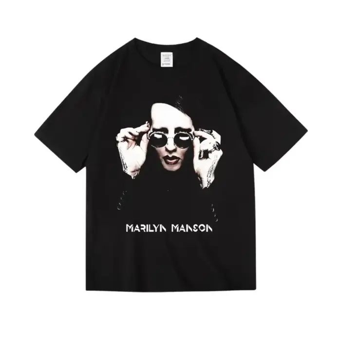 T-shirt Marilyn Manson Band pour hommes, mode d'été, tendance streetwear, 100% coton, confortable, a