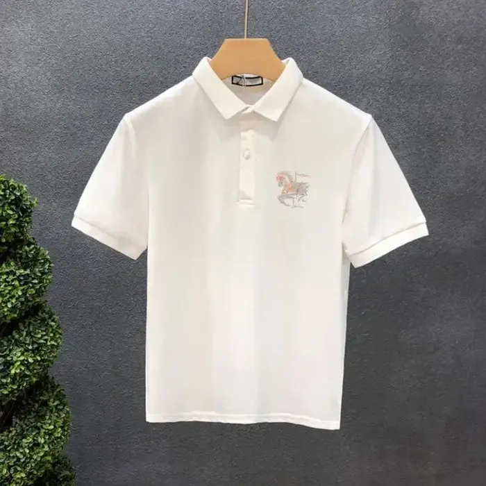 Hommes avec col T-shirt imprimé blanc col rond noir haute qualité luxe décontracté pas cher hauts Kpop vêtements en gros
