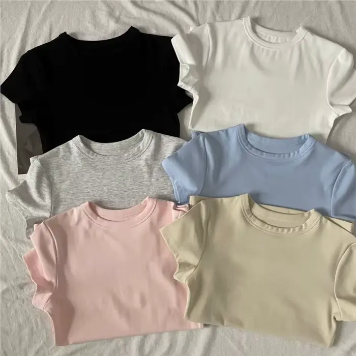 T-shirts en coton rose à col rond pour femmes