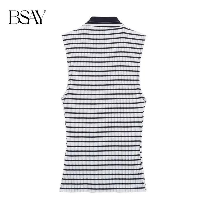BSAY haut côtelé pour les femmes mode été nouvelle rayure sans manches col en v Blouse vêtements de rue gilet réservoir Chic dames hauts Mujer