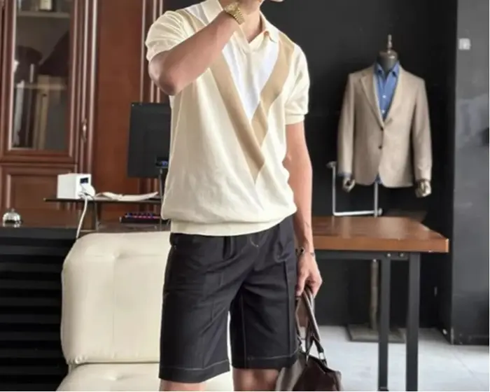 Polo tricoté à manches courtes pour homme
