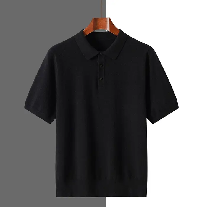 2025 classique col Polo T-Shirt pull hommes tricots laine Lyocell mélange pull à manches courtes Coo