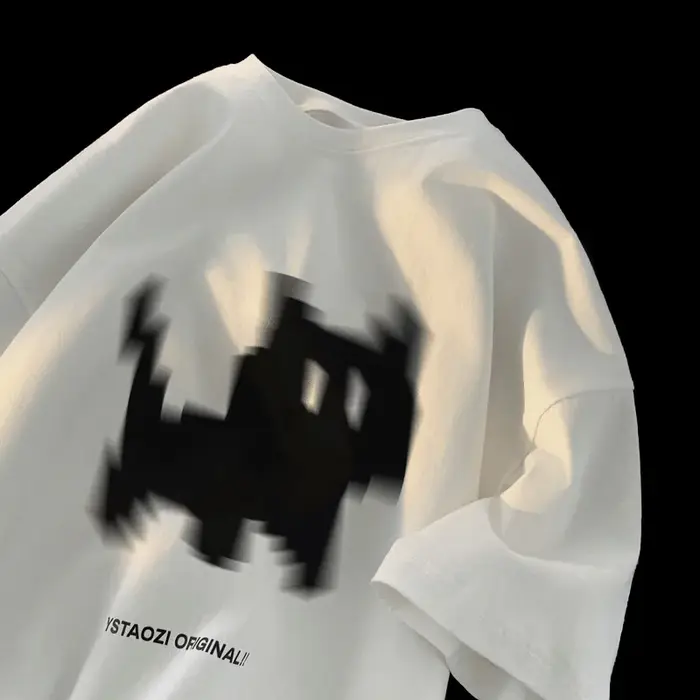 T-shirt paresseux japonais M-8XL, haut de grande taille, imprimé chat noir flou, adapté aux hommes e