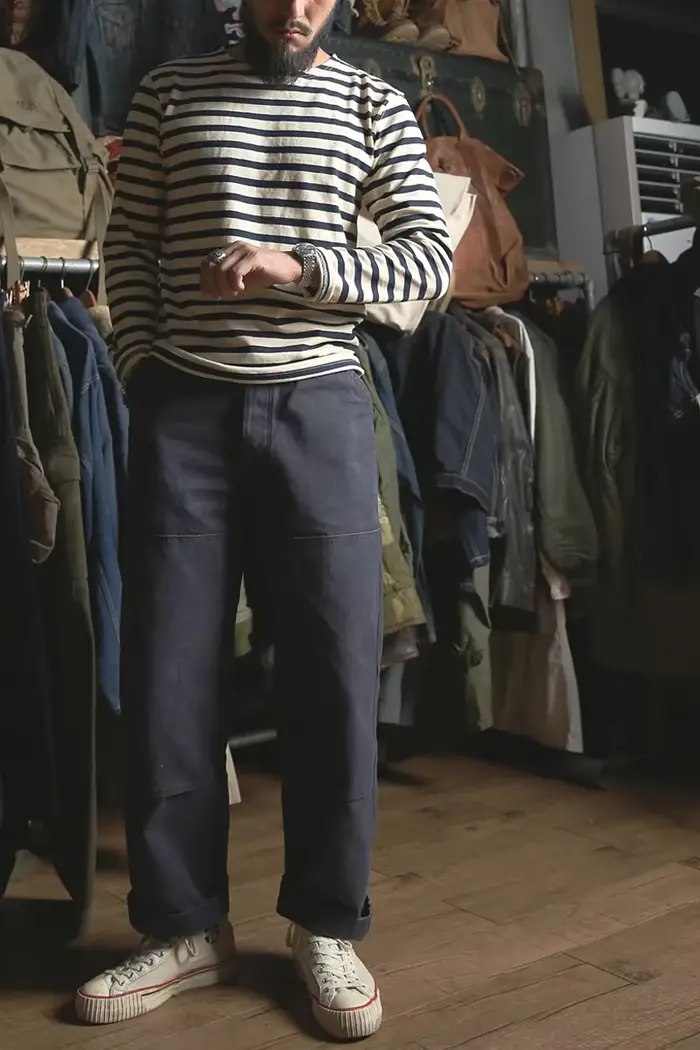 Bronson Sailor's Chemise rayée Vintage Mode Breton Col bateau T-shirt à manches longues