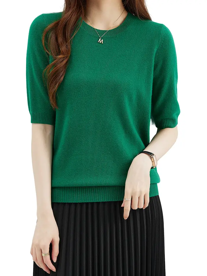 Pull ras du cou en laine mérinos pour femme, pull à manches courtes, pulls en tricot, vêtements fémi