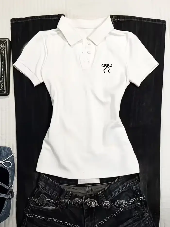 Polo blanc Y2K à taille cintrée, nouveau t-shirt slim fit pour l'été