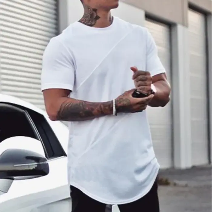 T-shirts de course unis hommes décontracté coton Patchwork maille chemises Sumemr vêtements de sport respirants gymnase