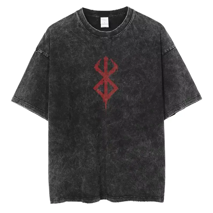 Anime Berserk Logo graphique imprimé t-shirt hommes femmes Vintage Manga T-shirts lavé coton t-shirt