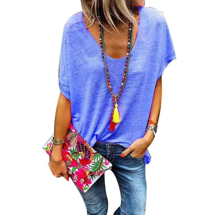 T-Shirt ample femmes surdimensionné couleur bonbon col en V dames sweat à manches courtes