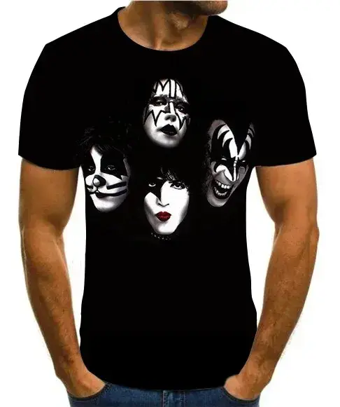 KISS Band-T-shirt manches courtes à col rond pour homme et femme, vêtement unisexe, impression graph