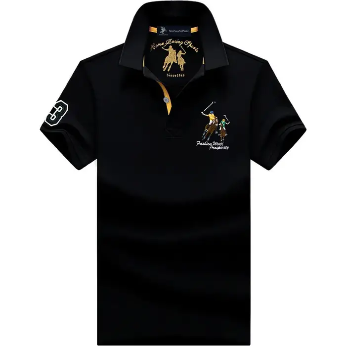 Polo T-shirt Homme en Coton Grande Taille, Broderie Décontractée, Col Boutonné, Manches Courtes, Hau