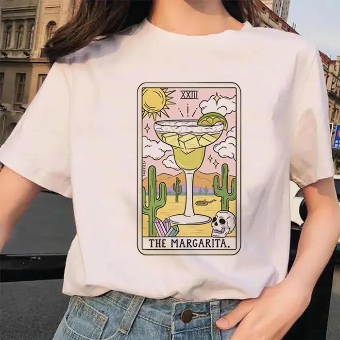 Femmes Tarot carte fleur drôle temps dames dessin animé mode à manches courtes été imprimé T-shirt