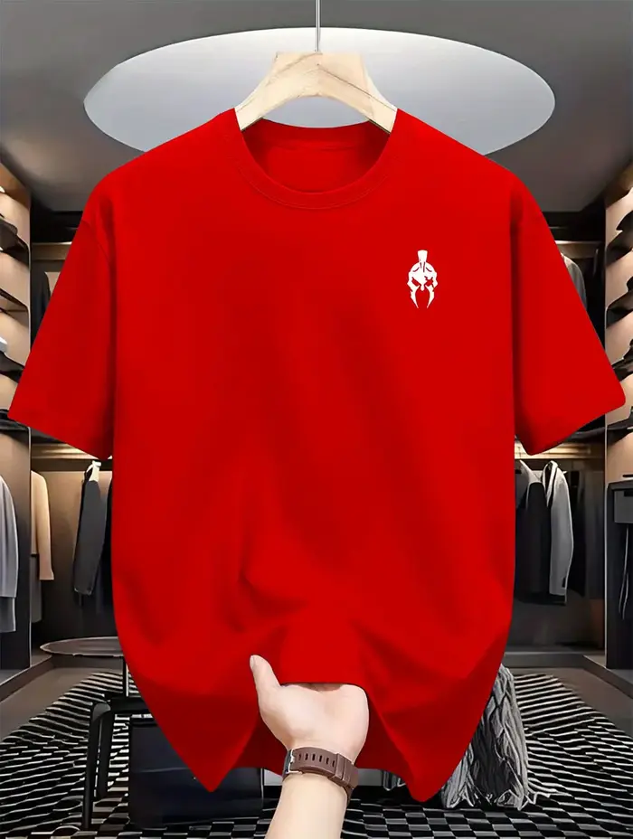 T-shirt d'été pour hommes 100% coton, imprimé motif d'armure, ample et respirant, col rond, pour la rue, les activités de plein air, le sport décontracté et le quotidien.
