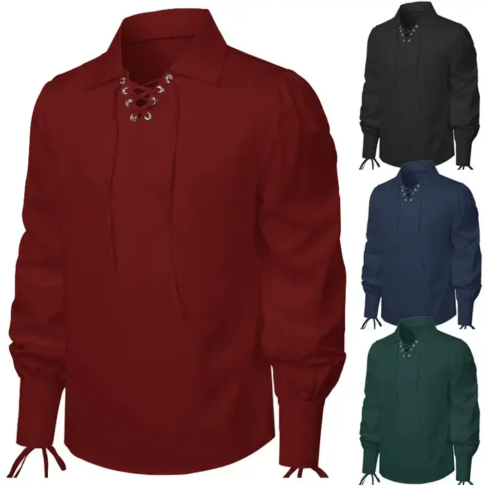 Chemise rétro médiévale à manches longues pour hommes et femmes