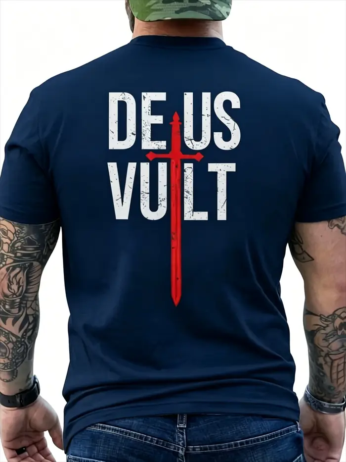 T-shirt Deus Vult I God Wills It Crusades pour homme, motif graphique chrétien latin rouge vif avec 