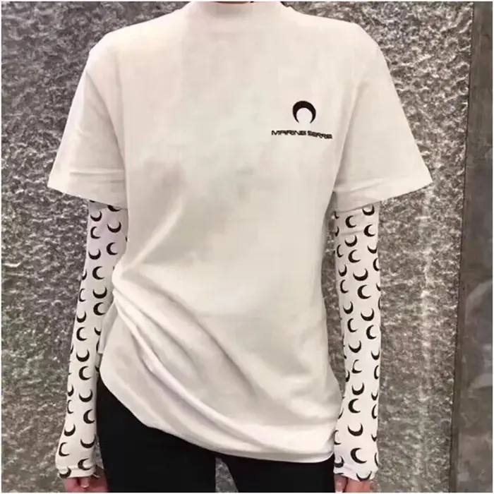 MarineEPRINCESS brodé demi-lune lettre unisexe T-Shirt col rond à la mode à manches courtes femmes h