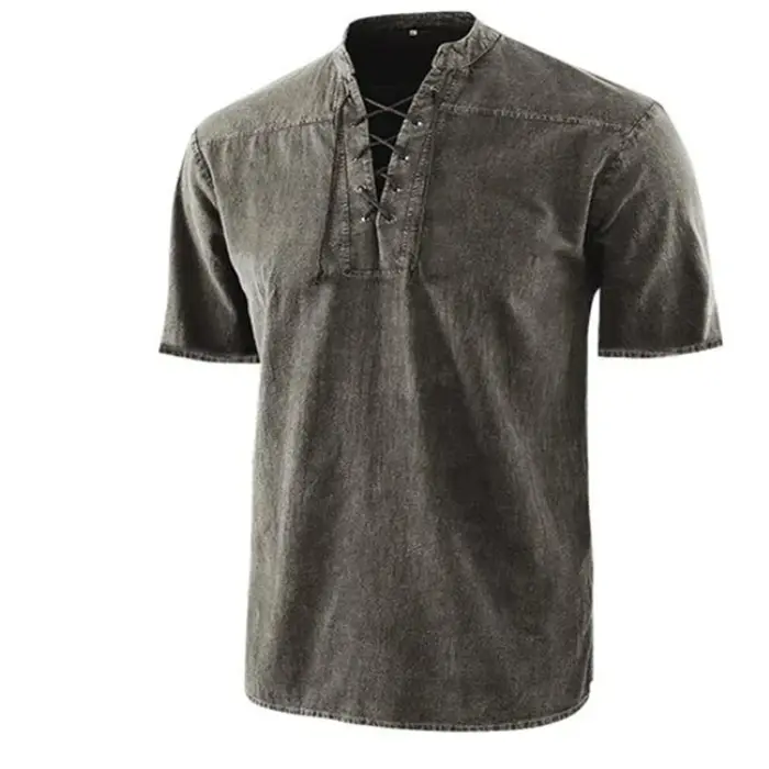 T-Shirt Vintage à Manches Courtes et Col en V pour Homme