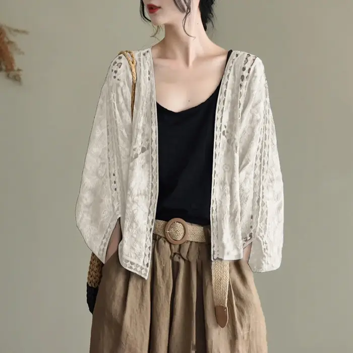 Cardigan pour femmes, haut en maille ajourée d'été