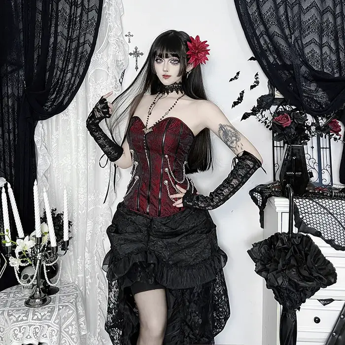 Nouveauté 2026 – Débardeur court vintage Y2K Dark Punk Grunge sans bretelles pour femme – Top bustier sexy ajouré style gothique pour l'été