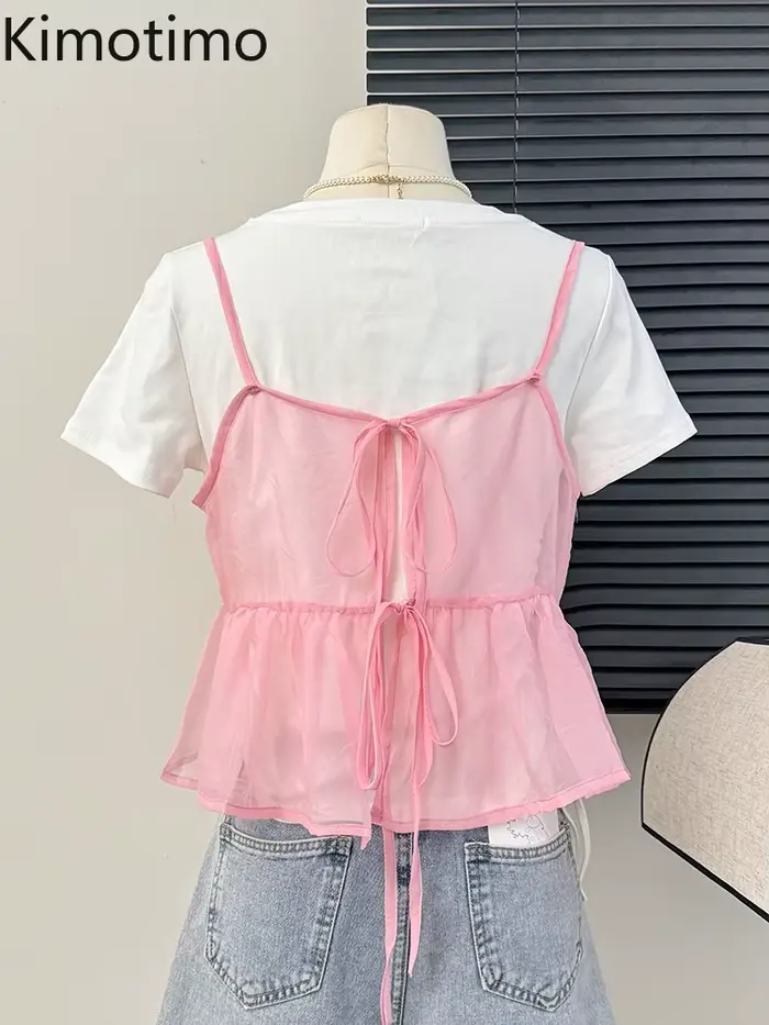 Kimtiendra mo-Gilet à lacets rose pour femmes