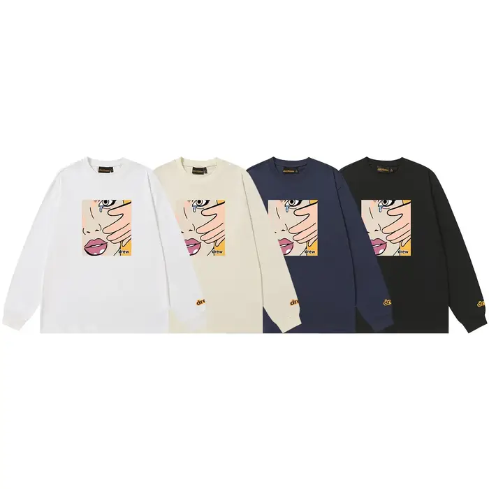 Drew House nouveau dessiné fille lingettes larmes t-shirt hommes et femmes à manches longues