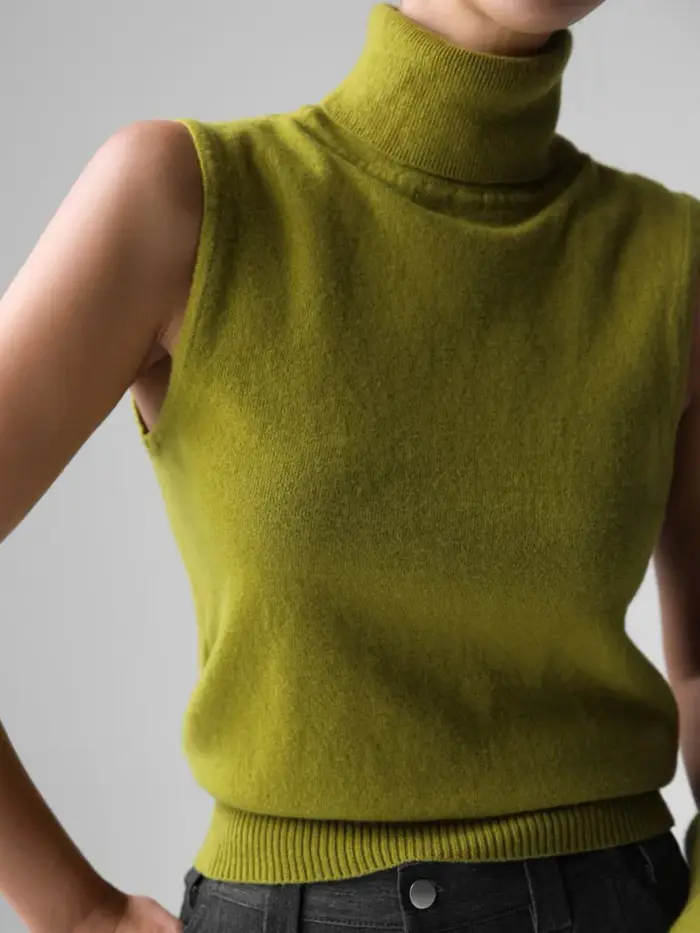 Nouveau débardeur en maille à col roulé sans manches pour femme