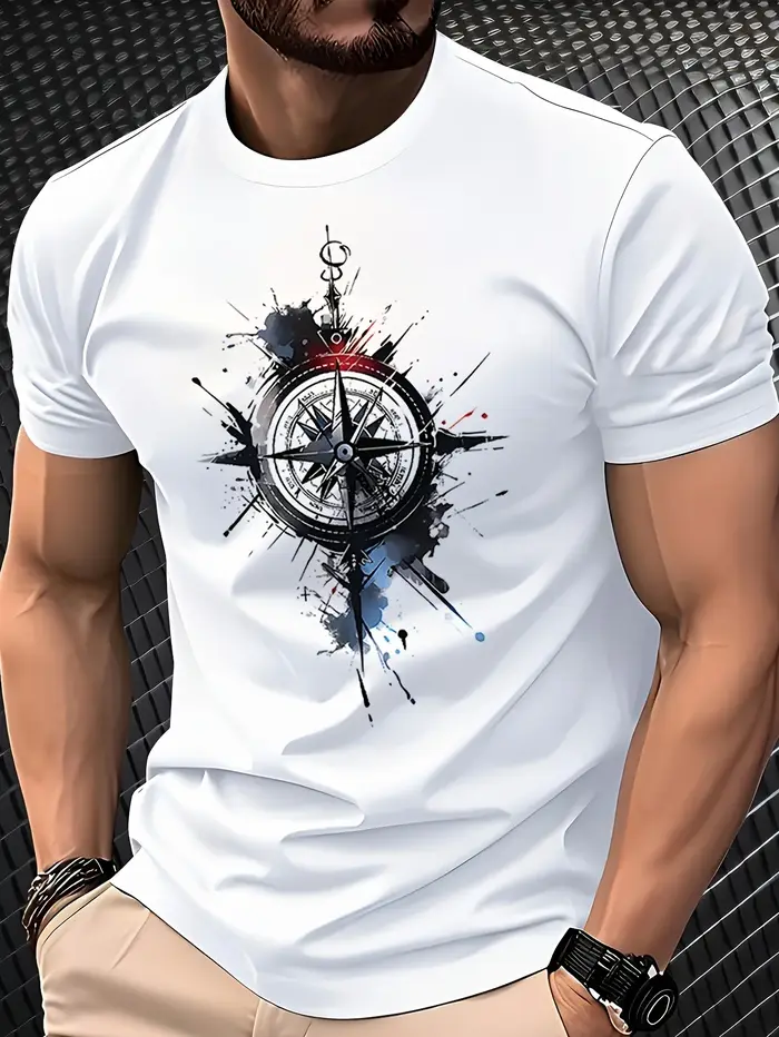 T-shirt pour homme en coton 100% doux de qualité supérieure avec impression artistique nautique de b