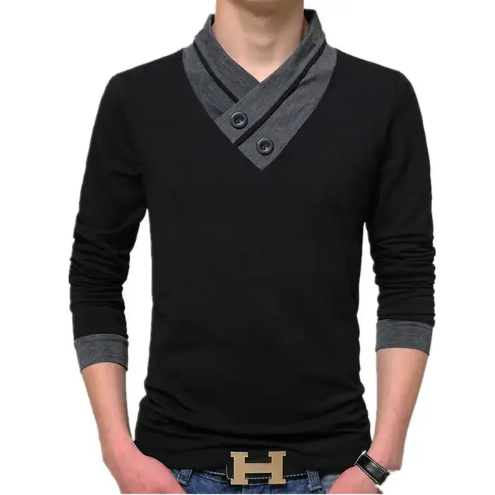 T-shirt à manches longues pour hommes avec col montant