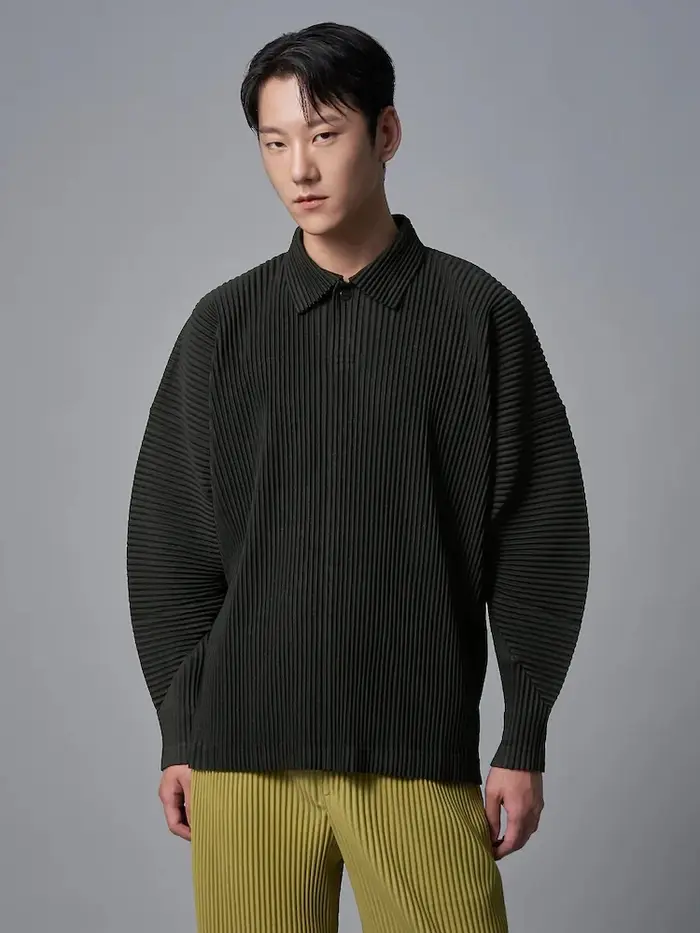 Miyake Plisse haut à revers Polo t-shirt pour hommes
